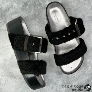 RAG & BONE EVIN GENUINE SHEARLING PLATFORM SLIDE SANDAL IN BLACK US SIZE 6 EU 36